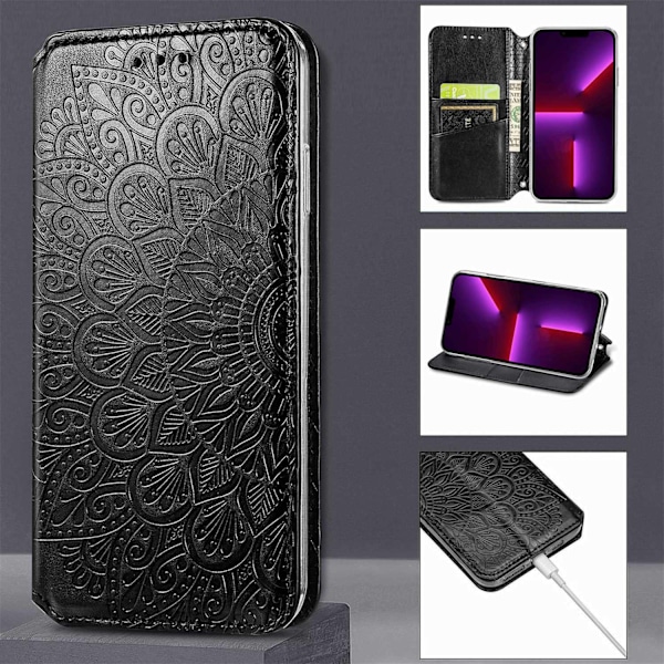 Fodral för iPhone 14 Plus svart Export Magnetiskt Flip Plånbok med Korthållare Ställ Plånbok med Korthållare