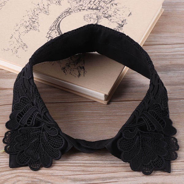 Dame falsk krage Avtakbar halv Blomsterblonder Perle Front Bu Black