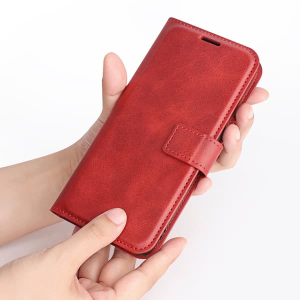 Etui til iPhone 16 Pro Max rød Flip Almindelig Wallet med Kortholder Tilpasning