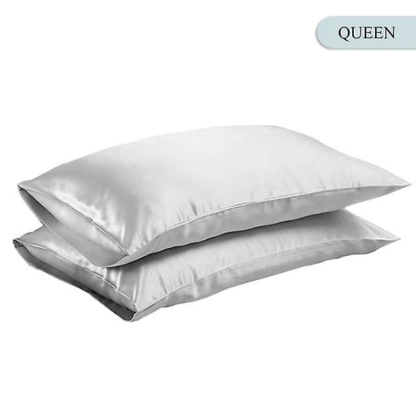 Slät siden Satin Kuddfodral Case för hemmet UK  Queen Gray