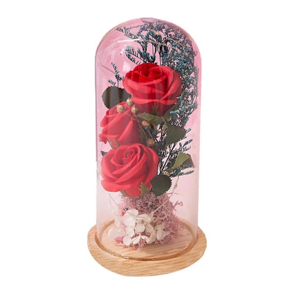 Rose Lampe Simulert Anti-falming Glass Evig Kunstig Blomst Glitrende Lys Dekor Valentinsdag Tilbehør Red