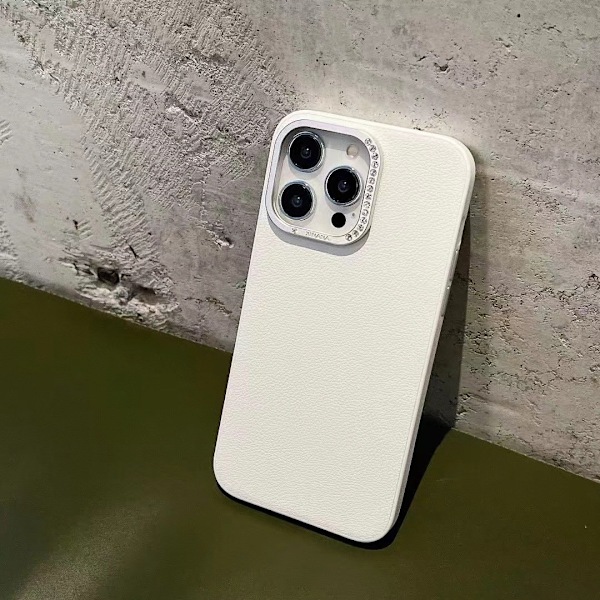 Fodral för iPhone 16plus Vit Diamantlins Enkel läderstruktur klassisk