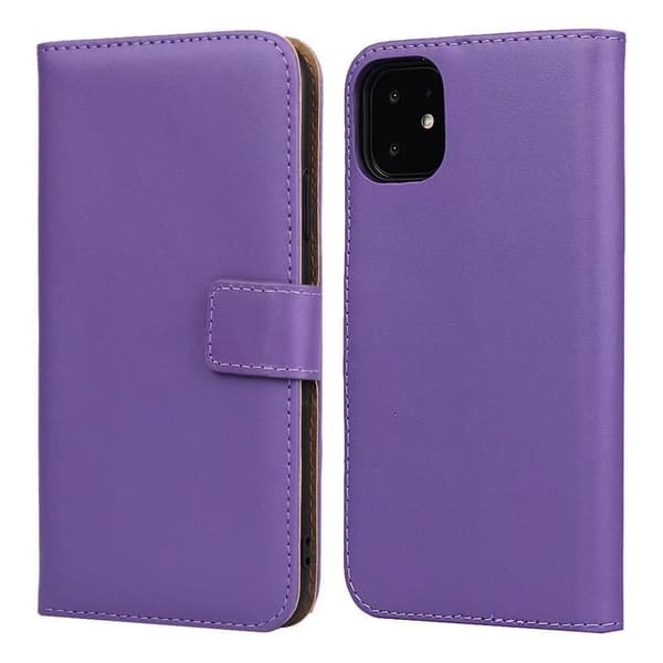 Etui til iPhone 15 Plus Lilla Kalveskind Flip Wallet med Kortholder