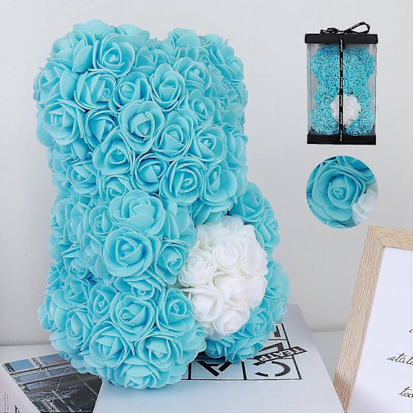 Rosbjörn med låda - Konstgjorda blommor Ros Teddybjörn - Rosbjörnen Blue