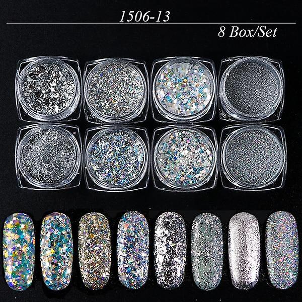 Mix Glitter Nail Art Powder Flakes Set - Holografiska paljetter för manikyr 1506-13