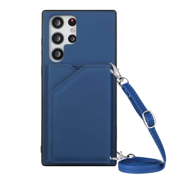 Etui til iPhone 13 Pro Max Blå (med lang snor) Soft-Touch Kortholder Stropp Multi-Kort