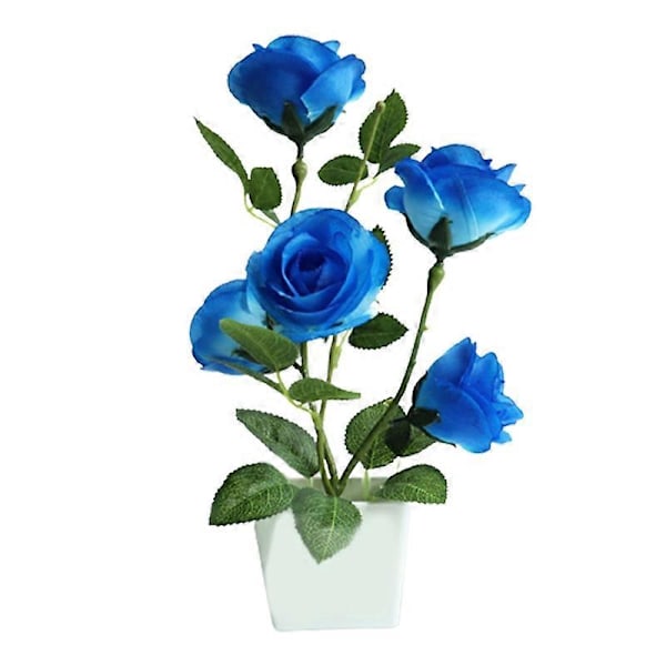1 Sæt Kunstig Potteplante Dekorativ Charmerende Plast Let at Vedligeholde Simulation Rose Blomst til Altan Blue