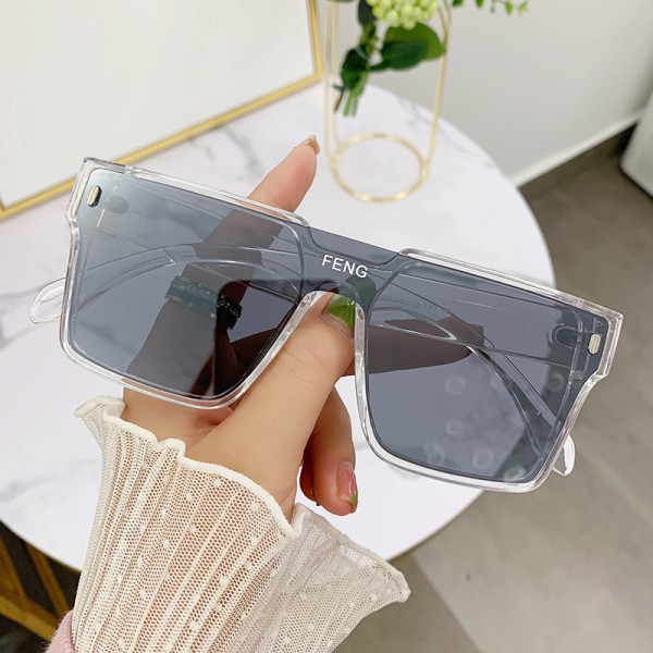 Endelade solglasögon med stor kant i koreansk stil fyrkantiga vindruta solglasögon Big Face Trendiga solglasögon Transparent frame gray sheet