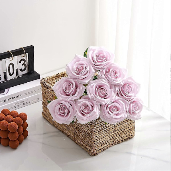 Kunstig Rose 10 stk. Åben Blomsterbuket Falske Rosestængler Falske Silke Blomster (Brændt Orange) Mauve Lavender