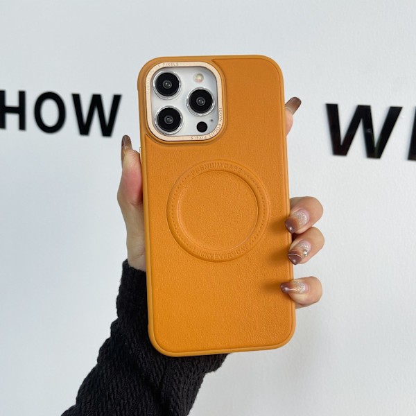 Fodral för iPhone 14 Pro Max orange färg klassiskt enkelt läder magnetiskt