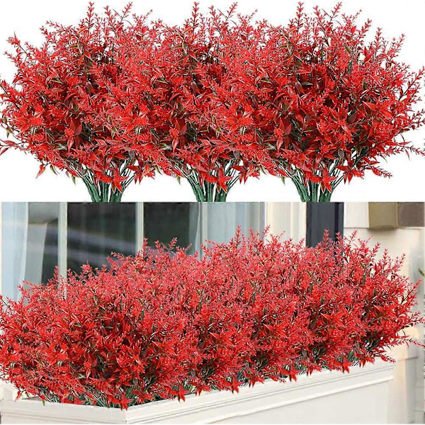8 Bunter Kunstig Lavendel Falske Blomster UV-bestandige Busker, Falsk Plast Red 8