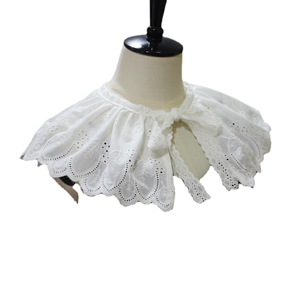 Dame falsk krage Avtakbar halv Bomull Hul Broderi White
