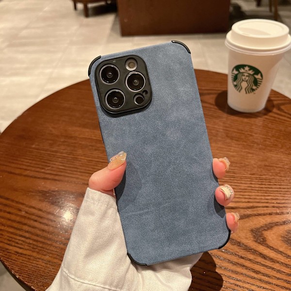 Fodral för iPhone 14Promax Suede【blå】 Texturerat läder Texturerat frostat lammläder mjukt