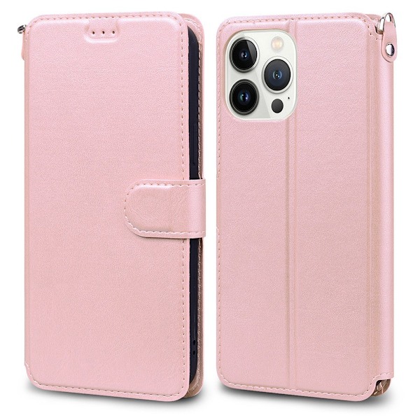 Etui til iPhone 15 Plus Pink Flip Almindelig Spændingspung med Kortholder Magnetisk