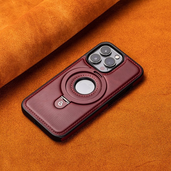 Etui til iPhone 14 Pro Max 6,7 tommer [Rødt læder] Magnetisk beslag + eksponeret logo design Luksus læder Stand Magnetisk ydre