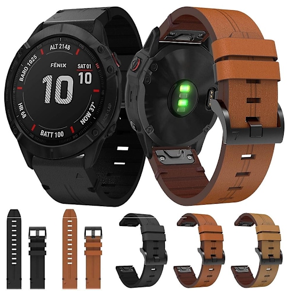 Læderurrem kompatibel med Garmin Fenix 6x Pro