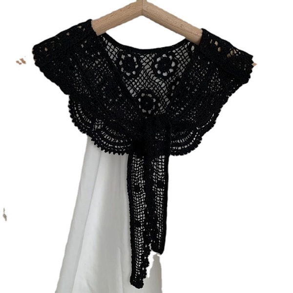 Dame falsk krage Avtakbar halv Heklet Blonde Bomulls Strikk Sunbird White