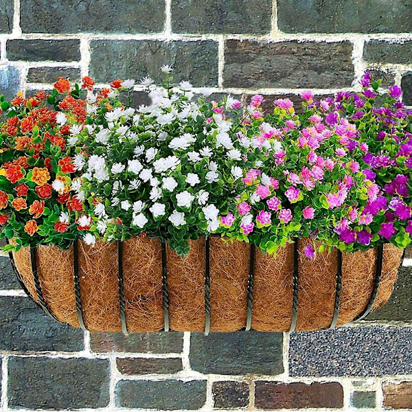 Kunstige Blomster, Falske UV-resistente Buksbom Buske Faux Plastik Grønne Planter White 8