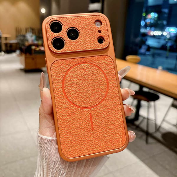 Etui til iPhone 15 Magnetisk Skinntekstur Oransje Noz35929