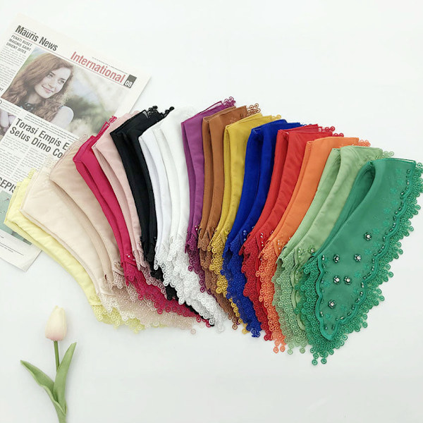 Dame falsk krage Avtakbar halv H-sydd Perlebrodert Yellow