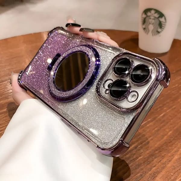 Etui til iPhone 16 Plus Glitter Speil Magnetisk Stativ Rosa Noz32905