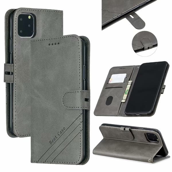 Etui til iPhone SE 4 grå Kalveskind Almindelig Wallet med Kortholder Flip