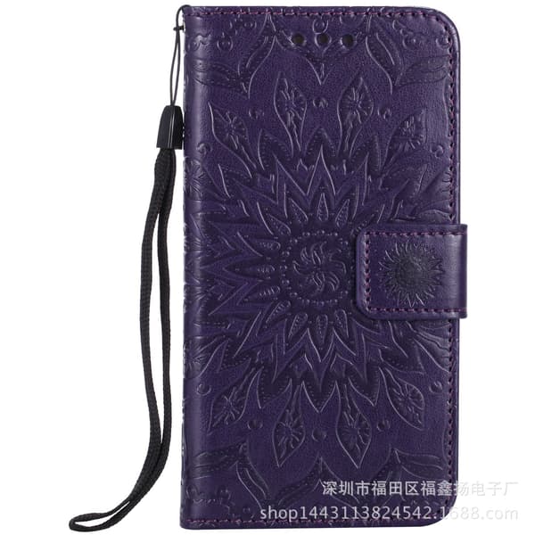 Etui til iPhone 14 Plus/iPhone 14 Max Lilla Preget Solsikke 3D Preget Lommebok med Kortholder Flip