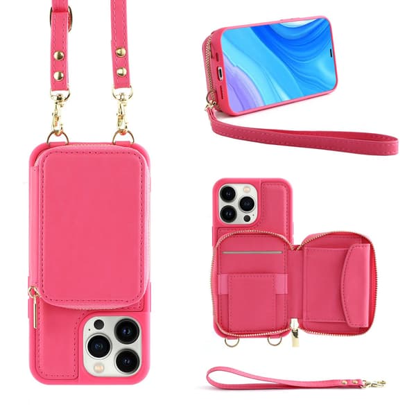 Etui til iPhone 15 Pro Max Rosarød [Multifunktionelt tegnebogsetui] Tegnebog med kortholder