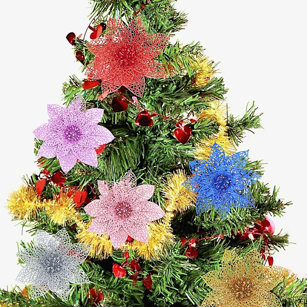 10 st/set Konstgjord Julblomma Simulerad Lättanvänd Plast Realistisk Krans Falsk Blomma Dekor För Hemmet White