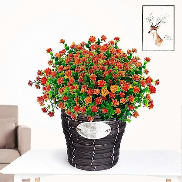 Kunstige blomster, falske UV-bestandige buksbom busker, kunstige plastplanter Orange Red 24