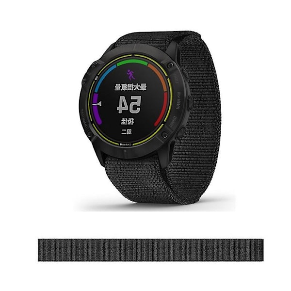 Sort Sort 26mm Nylon Urrem kompatibel med Garmin Fenix 6X