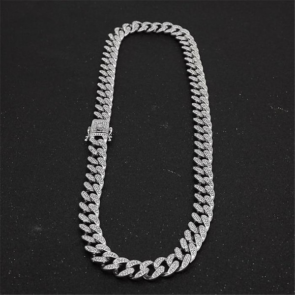 Choker Rhinestone Iced Out kubanska Halsband-kedja Hip Hop smycken Silver Necklace