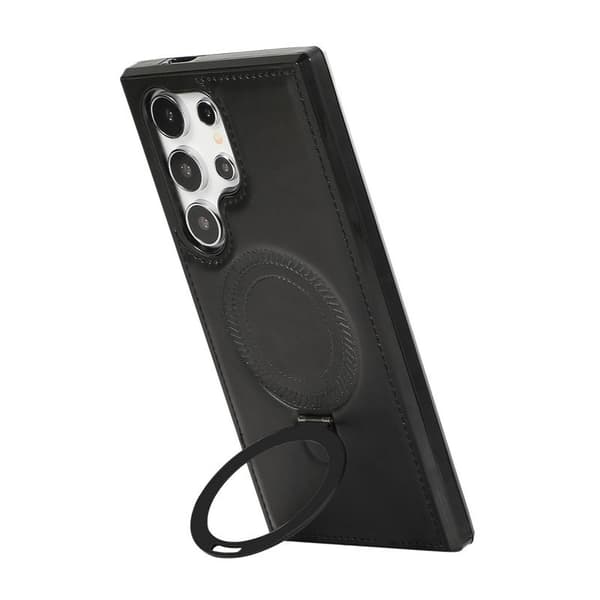Etui til iPhone 16 Pro Max sort bagside magnetisk opladningsring lædertekstur business