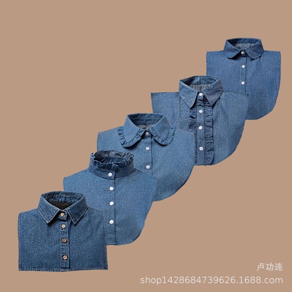 Dame falsk krage Avtakbar halv Avtakbar Vinter Bomull S No. 2 stand collar 2 denim blue