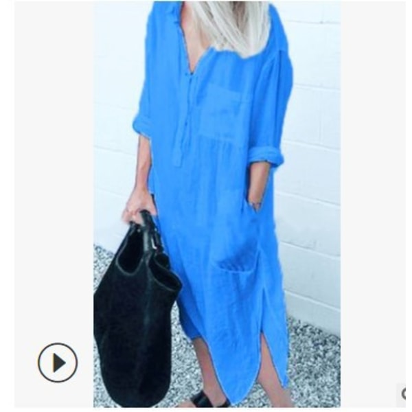 Elegant enfärgad slitsklänning Clinch långskjortaklänning Dark Blue L