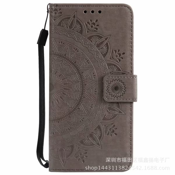 Etui til iPhone 14 Pro grå Totem 3D-preget Halv Blomst Lommebok med Kortholder