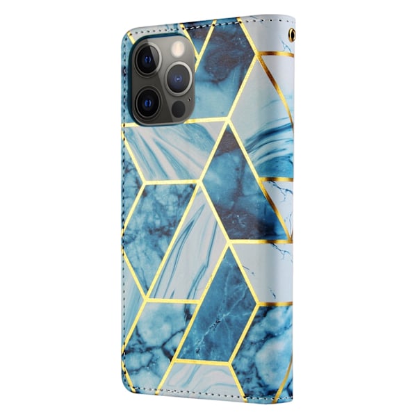 iPhone 15 Pro Max -kuori, sininen kullattu marmori, sekatekniikkamaalaus