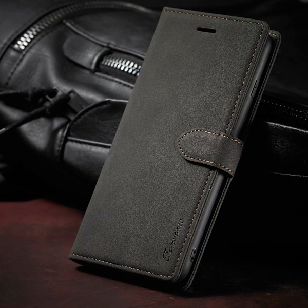 Etui til iPhone 13 Pro, sort, mat flip-pung med kortholder