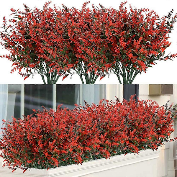8 Bunter Kunstig Lavendel Falske Blomster UV-bestandige Busker, Falsk Plast Orange Red 16