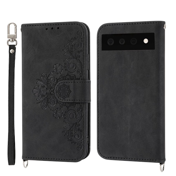 Etui til iPhone 13 Pro Sort + håndrem Soft-Touch 3D Præget Wallet med Kortholder Flip