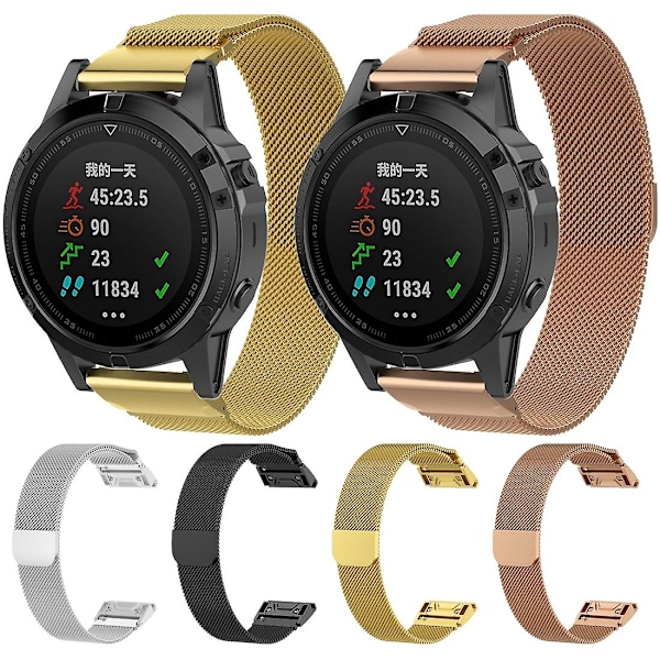 Sort Sort kompatibel med Garmin Fenix 6X Milanese Rem Urrem