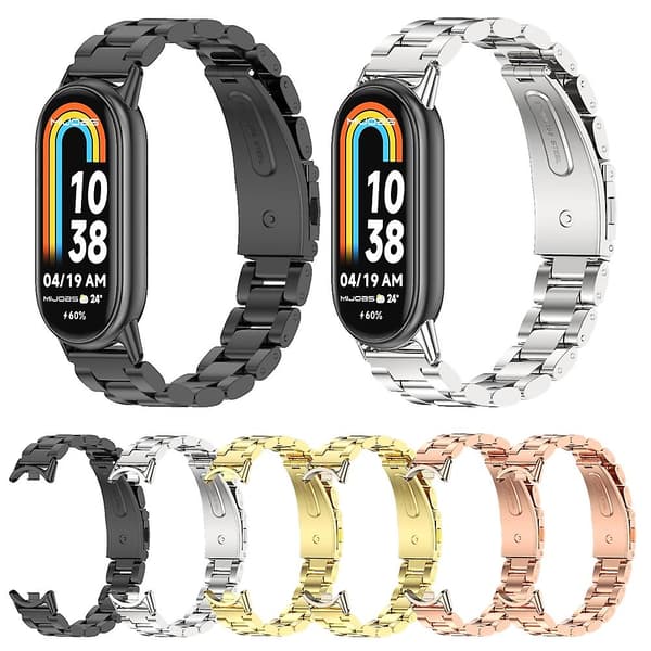 Sort Sort Mijobs Tre Perle Rustfrit Stål Rem kompatibel med Xiaomi Mi Band 8