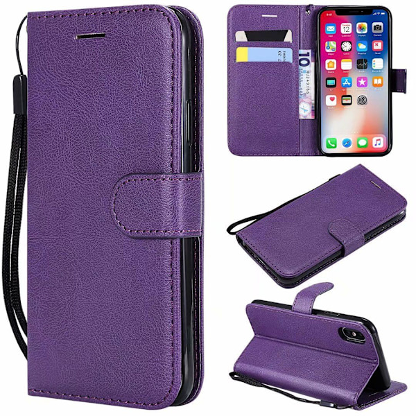 Etui til iPhone 13 Lilla Almindelig Kalveskinds Flip Wallet med Kortholder