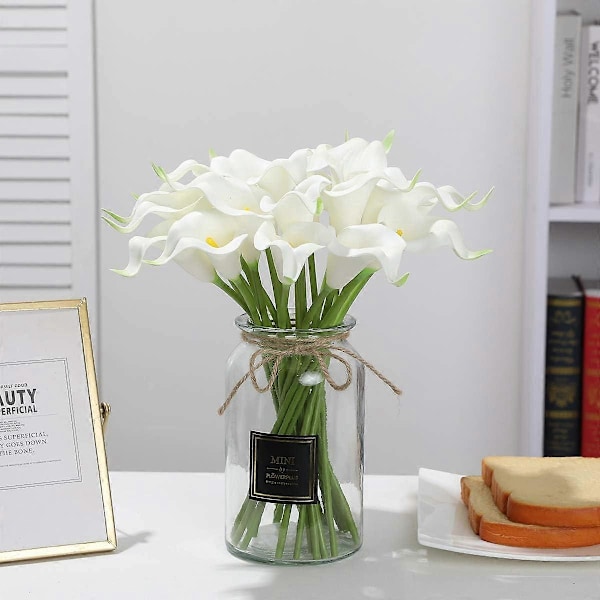 24 st Calla Lilja Bröllopsbukett Latex Real Touch Konstgjorda Blommor (Blå och Vit) White-yellow Core