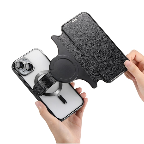 Fodral för iPhone 16 E svart Kreativ elektroplätering Flip Magnetisk linsskyddsfilm