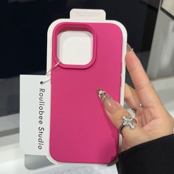 Etui til iPhone 14 Pro Max Lychee Rose Rød Pebbled soft