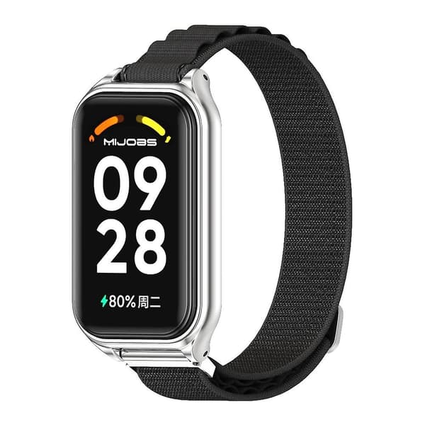 Sort Sølv Sort Sølv Metal Plug Loop Nylonrem kompatibel med Xiaomi Mi Band 8
