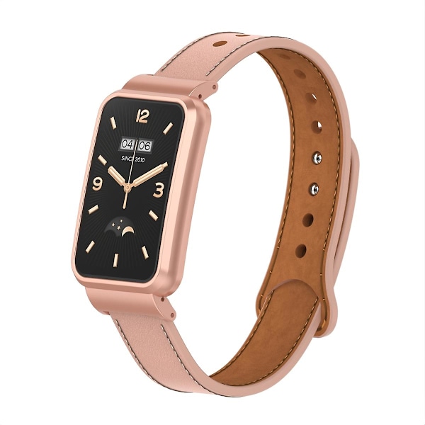 Rosa Rosa Dobbel Stud Lærreim Kompatibel med Xiaomi Mi Band 7 Pro