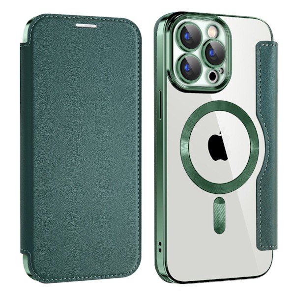 Fodral för iPhone 15Plus Grön Ridge Flip Magnetisk Plätering