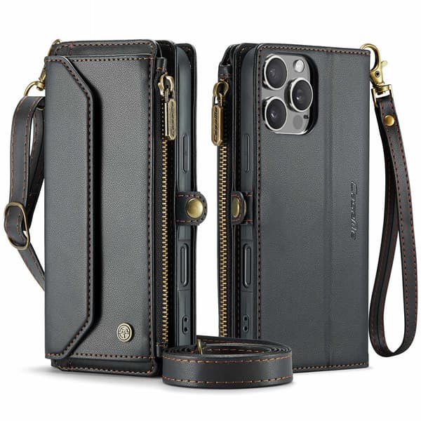 Etui til iPhone 14 sort Flip lynlås Wallet med kortholder